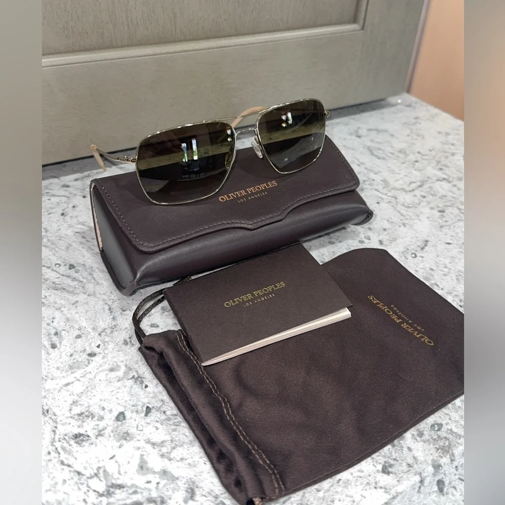 OLIVER PEOPLES Clifton 5035/85 Rectangle Sunglasses Gold Frame NEW AUTHENTIC - Picture 2 of 14